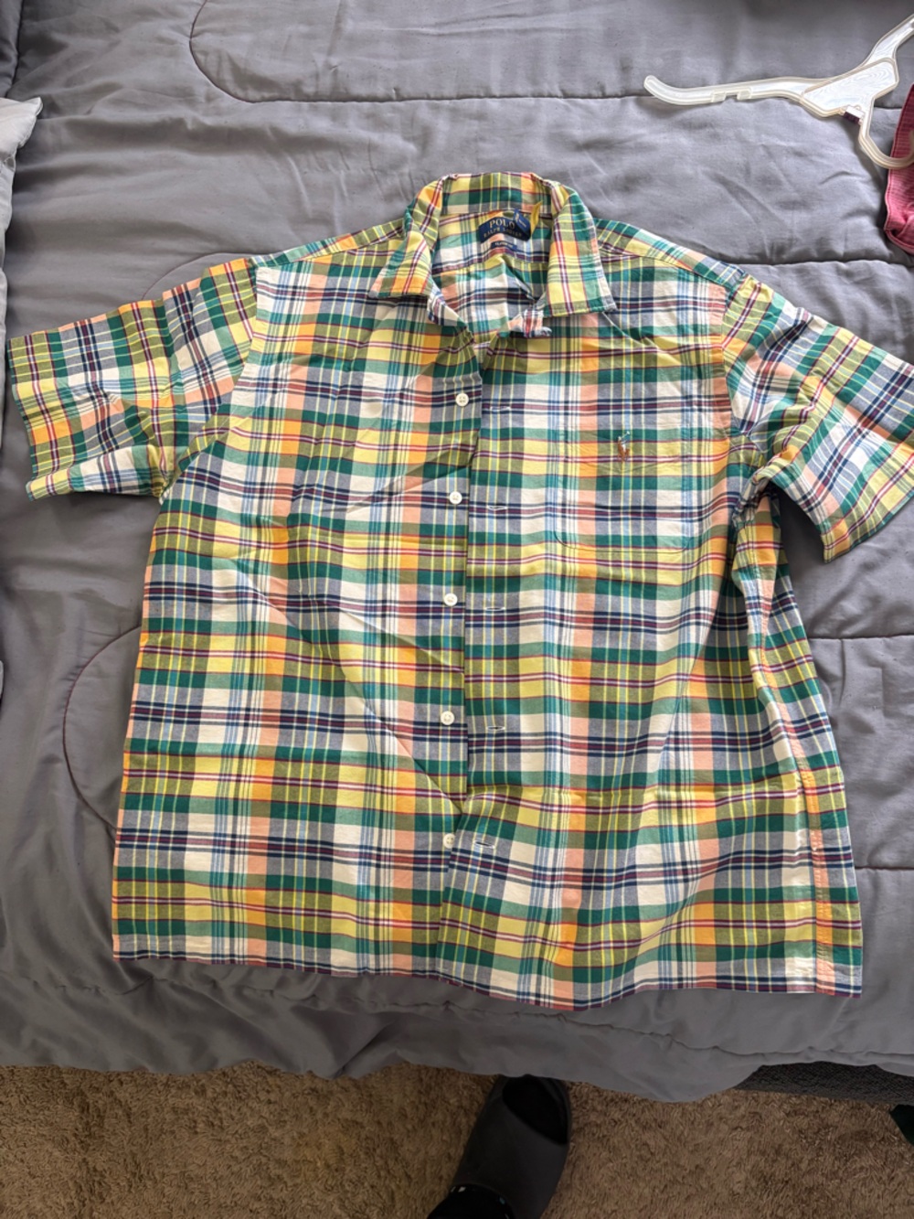 Polo by Ralph Lauren Yellow Green Navy Plaid Short-Sleeve Button-Down